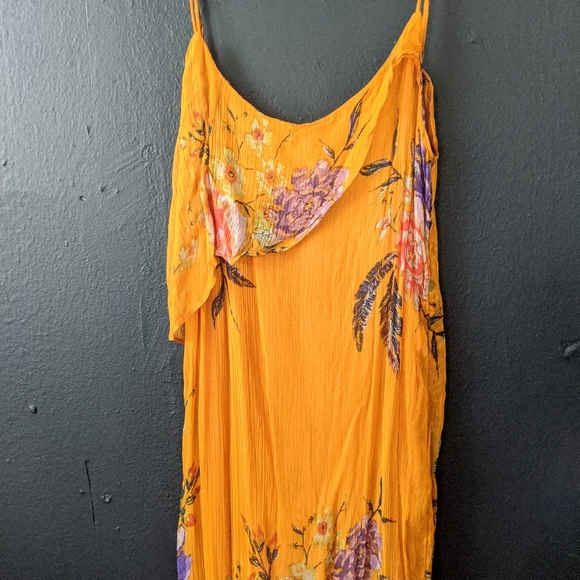 Ecote Yellow Floral Chiffon Midi Maxi Tiered Dress - Picture 8 of 11